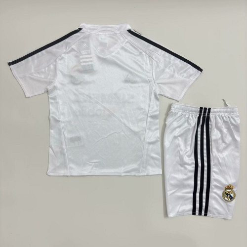 Retro Youth Uniform Kids Kit 2004-2005 Real Madrid Home Soccer Jersey Shorts Vintage Child Football Set