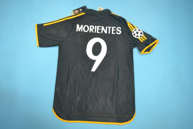 with UCL Patch Retro Jersey 1999-2000 Real Madrid MORIENTES 9 Away Black Soccer Jersey Vintage Football Shirt