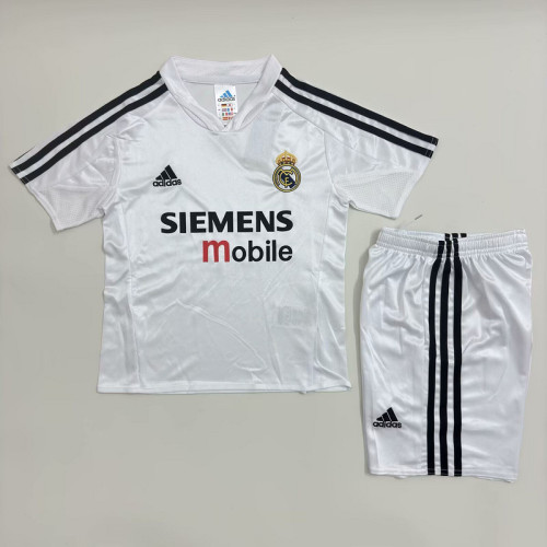 Retro Youth Uniform Kids Kit 2004-2005 Real Madrid Home Soccer Jersey Shorts Vintage Child Football Set