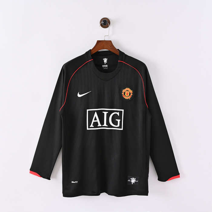 Long Sleeve Retro Jersey 2007-2008 Manchester United Third Away Black Soccer Jersey Vintage Football Shirt