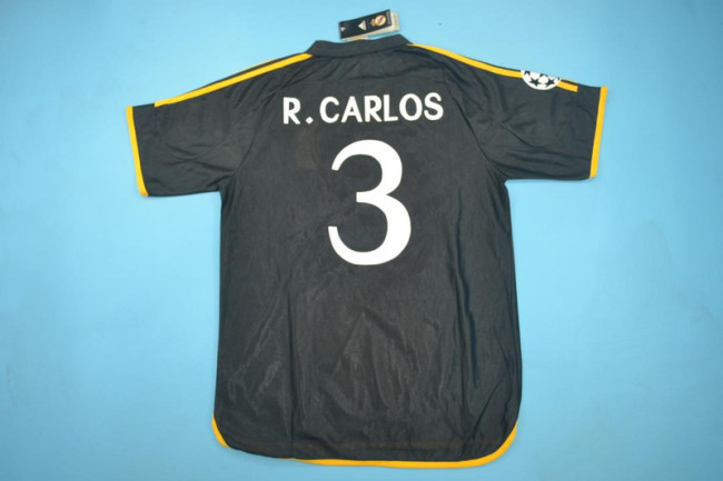 with UCL Patch Retro Jersey 1999-2000 Real Madrid R. Carlos 3 Away Black Soccer Jersey