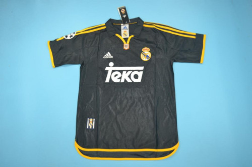 with UCL Patch Retro Jersey 1999-2000 Real Madrid Away Black Soccer Jersey Vintage Football Shirt