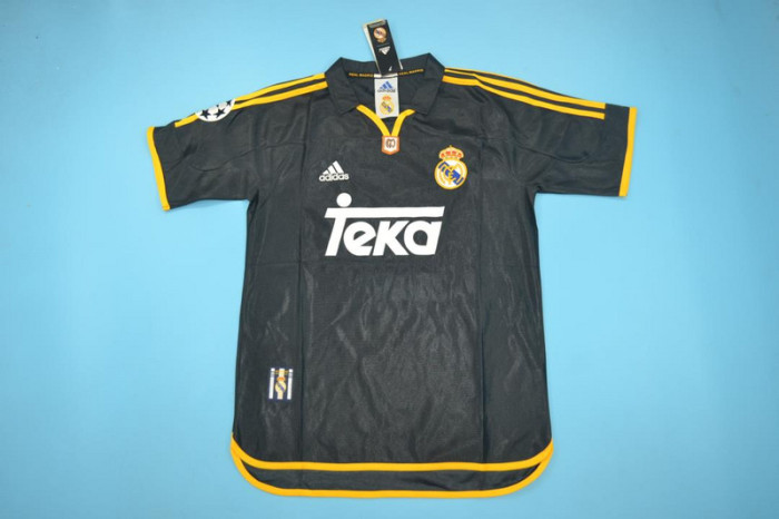 with UCL Patch Retro Jersey 1999-2000 Real Madrid HIERRO 4 Away Black Soccer Jersey Vintage Football Shirt