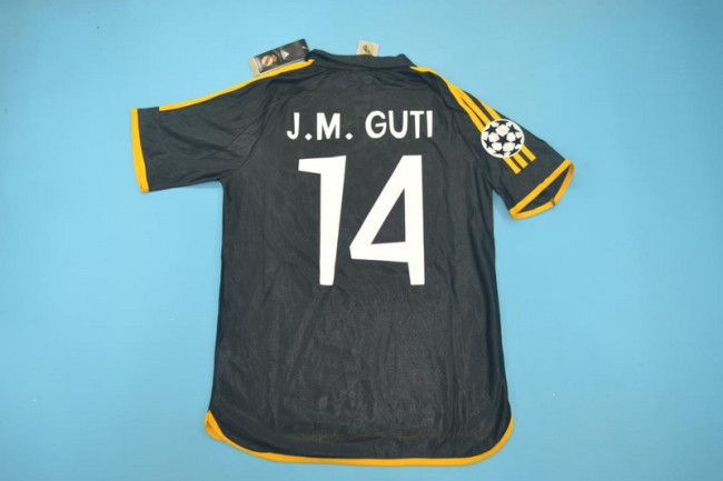 with UCL Patch Retro Jersey 1999-2000 Real Madrid J.M.GUTI 14 Away Black Soccer Jersey Vintage Football Shirt