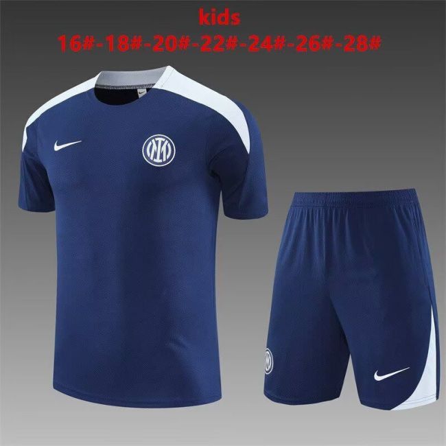 Youth Uniform Kids Kit 2025-2026 Inter Milan Dark Blue Soccer Training Jersey Shorts Child Football Set