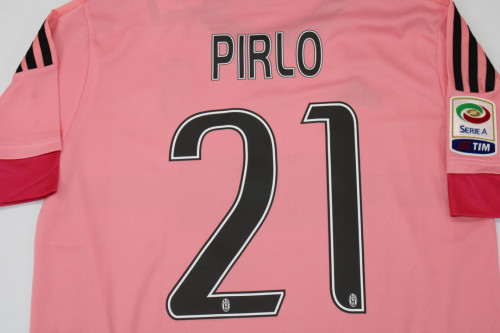 with Coppa Italia+Scudetto+Serie A Patch Retro Jersey 2015-2016 Juventus DYBALA 21 Away Pink Soccer Jersey Vintage Football Shirt