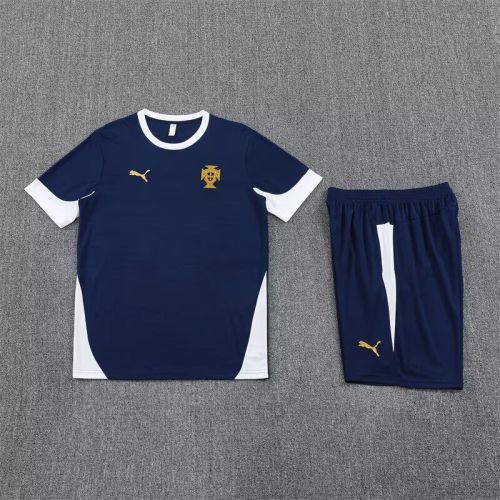 Adult Uniform 2025-2026 Portugal Dark Blue Soccer Training Shirt and Shorts Football Set