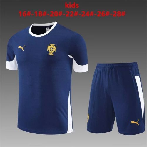 Youth Uniform Kids Kit 2025-2026 Portugal Dark Blue Soccer Training Jersey Shorts Child Football Set
