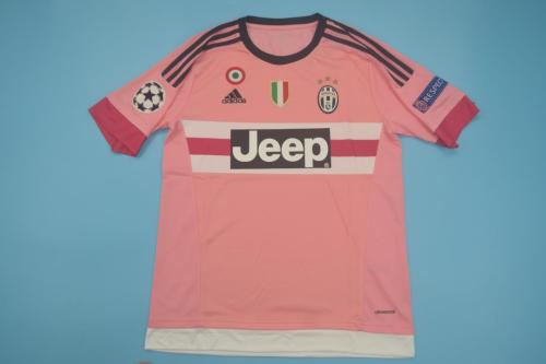 with Coppa Italia+Scudetto+UCL Patch Retro Jersey 2015-2016 Juventus Away Pink Soccer Jersey Vintage Football Shirt