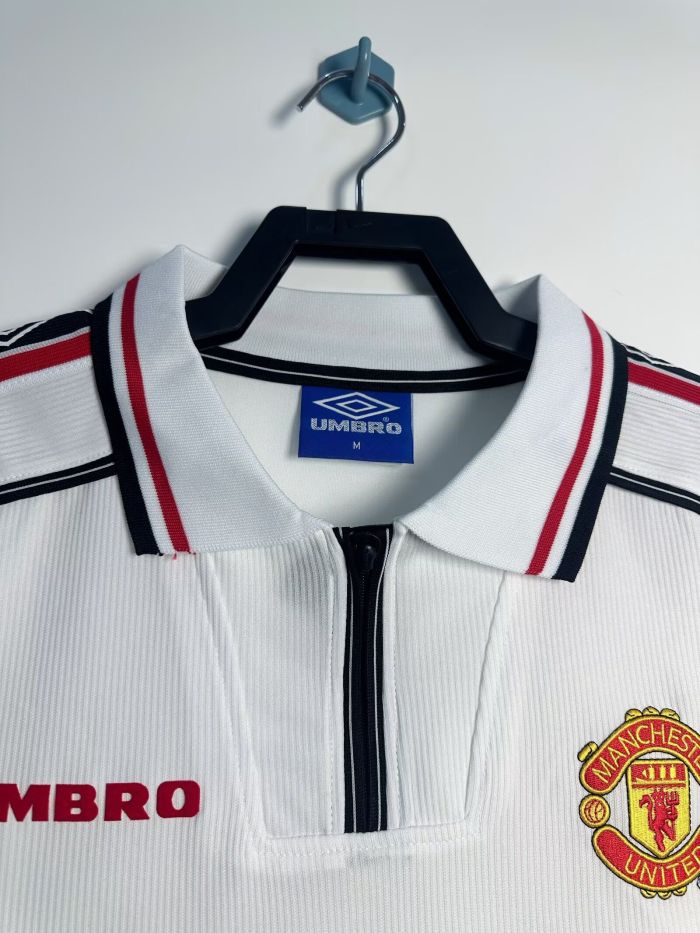 Long Sleeve Retro Jersey 1998 Manchester United White Soccer Jersey Man Utd Football Shirt
