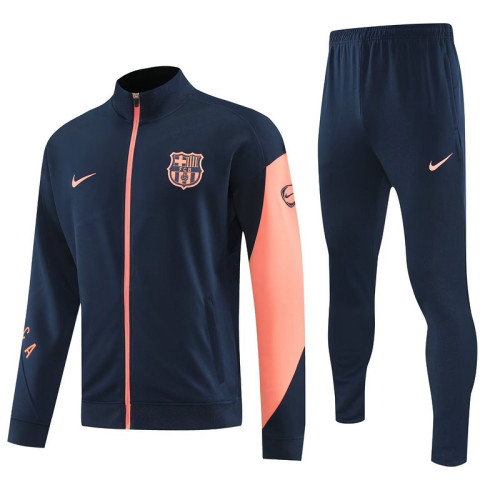 2025-2026 Barcelona Dark Blue/Pink Soccer Training Jacket Football Jacket and Pants