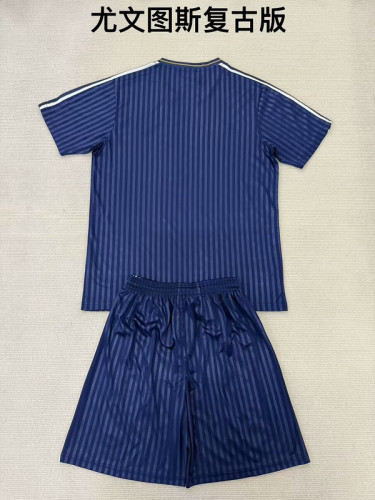 Retro Model Youth Uniform Kids Kit 2025-2026 Juventus Dark Blue Soccer Jersey Shorts Child Football Set