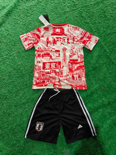 Youth Uniform Kids Kit 2025 Japan Red COMIC Soccer Jersey Shorts Child Football Set