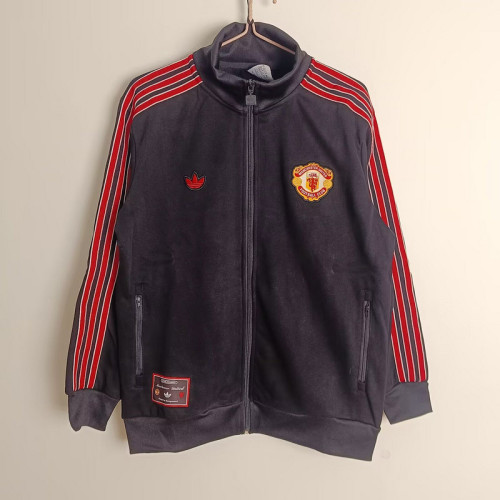 Retro Model Manchester United Black Soccer Windbreaker Jacket Football Jacket