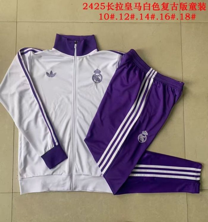 Youth 2025-2026 Real Madrid White/Purple Soccer Training Jacket Football Jacket and Pants