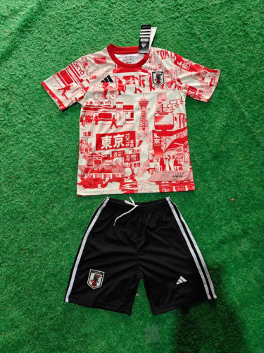 Youth Uniform Kids Kit 2025 Japan Red COMIC Soccer Jersey Shorts Child Football Set