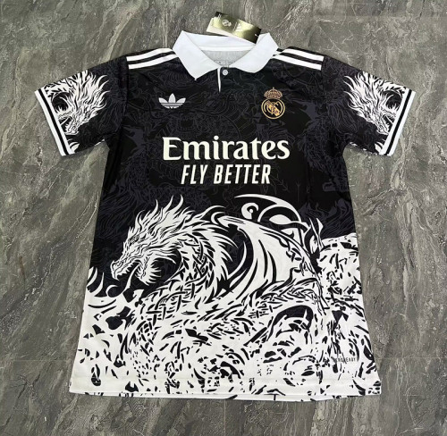 Fan Version Real Madrid 2025-2026 Black/White Dragon Soccer Jersey Real Football Shirt