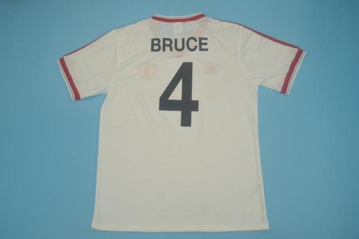 Retro Jersey 1986-1988 Manchester United BRUCE 4 Away White Soccer Jersey Vintage Football Shirt
