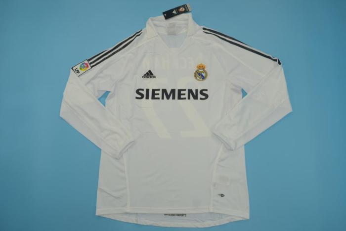 with LFP Patch Retro Jersey Long Sleeve Real Madrid 2005-2006 BECKHAM 23 Home Soccer Jersey Vintage Football Shirt
