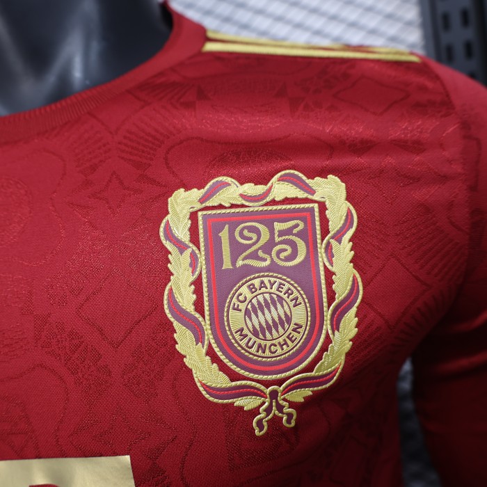 Long Sleeve Player Version 2024-2025 Bayern Munich 125th Anniversary Soccer Jersey Bayern Munchen Red Football Shirt