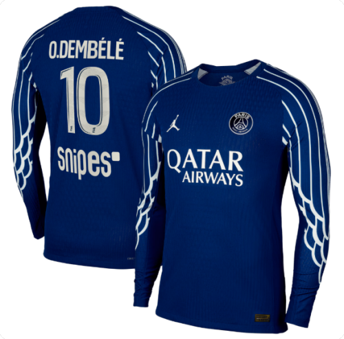 Fan Version Long Sleeve 2024-2025 PSG O.Dembélé 10 Fourth Away Blue Soccer Jersey Paris Football Maillot