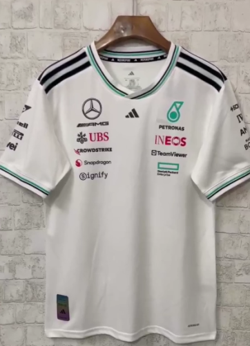 Mercedes 2025 White Shirt Racing Jersey