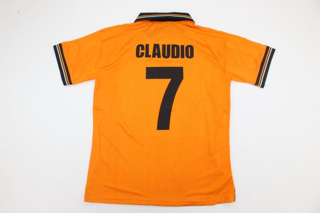 Retro Jersey 1999-2000 Valencia CLAUDIO 7 Away Orange Soccer Jersey Vintage Football Shirt
