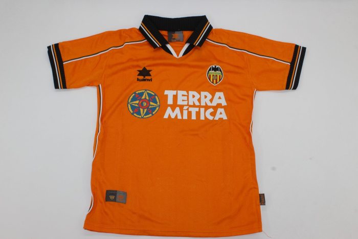 Retro Jersey 1999-2000 Valencia CLAUDIO 7 Away Orange Soccer Jersey Vintage Football Shirt