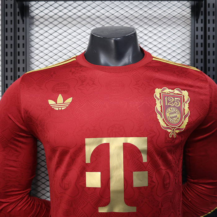 Long Sleeve Player Version 2024-2025 Bayern Munich 125th Anniversary Soccer Jersey Bayern Munchen Red Football Shirt