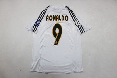 with UCL Patch Retro Jersey 2004-2005 Real Madrid RONALDO 9 Home Soccer Jersey Vintage Football Shirt