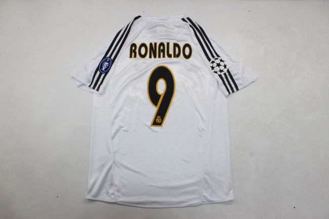 with UCL Patch Retro Jersey 2004-2005 Real Madrid RONALDO 9 Home Soccer Jersey Vintage Football Shirt