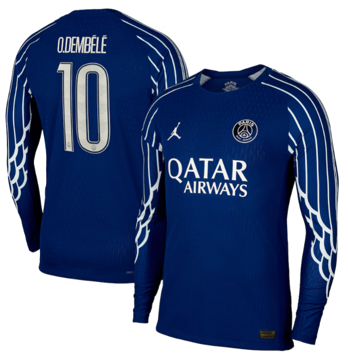 with Cup Printing Fan Version Long Sleeve 2024-2025 PSG O.Dembélé 10 Fourth Away Blue Soccer Jersey Paris Football Maillot