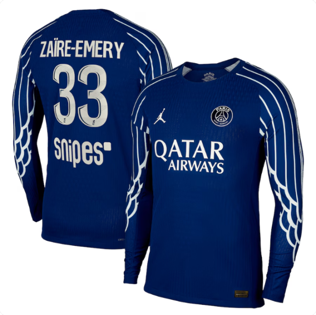 Fan Version Long Sleeve 2024-2025 PSG Zaïre-Emery 33 Fourth Away Blue Soccer Jersey Paris Football Maillot