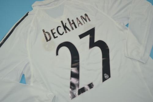 with LFP Patch Retro Jersey Long Sleeve Real Madrid 2005-2006 BECKHAM 23 Home Soccer Jersey Vintage Football Shirt