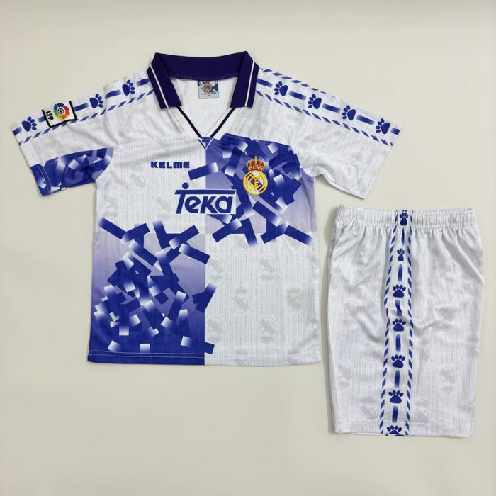 Retro Youth Uniform Kids Kit 1996-1997 Real Madrid Third Away Soccer Jersey Shorts Vintage Child Football Set