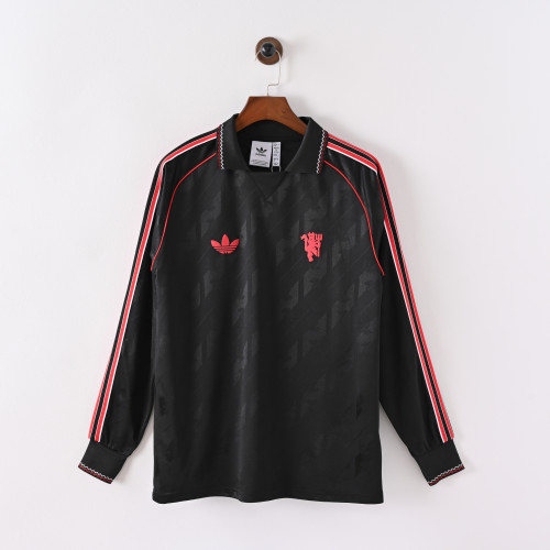 Long Sleeve Retro Model 2024-2025 Manchester United Black Soccer Jersey Football Top