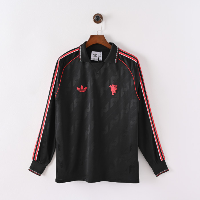 Long Sleeve Retro Model 2024-2025 Manchester United Black Soccer Jersey Football Top