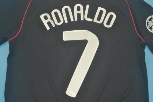 with UCL Patch Retro Jersey 2007-2008 Manchester United RONALDO 7 Away Black Soccer Jersey