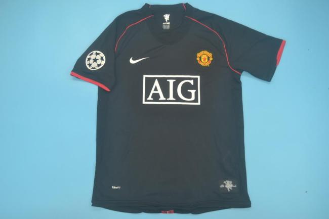 with UCL Patch Retro Jersey Manchester United 2007-2008 Away Black Soccer Jersey Vintage Football Shirt