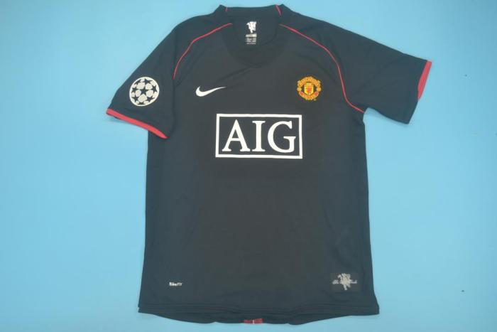 with UCL Patch Retro Jersey Manchester United 2007-2008 Away Black Soccer Jersey Vintage Football Shirt