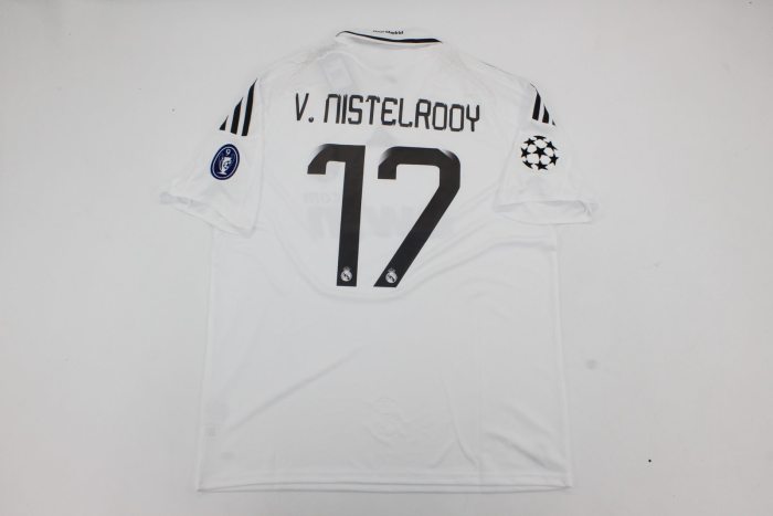 with UCL Patch Retro Jersey 2008-2009 Real Madrid V.NISTELROOY 17 Home Soccer Jersey Real Vintage Football Shirt