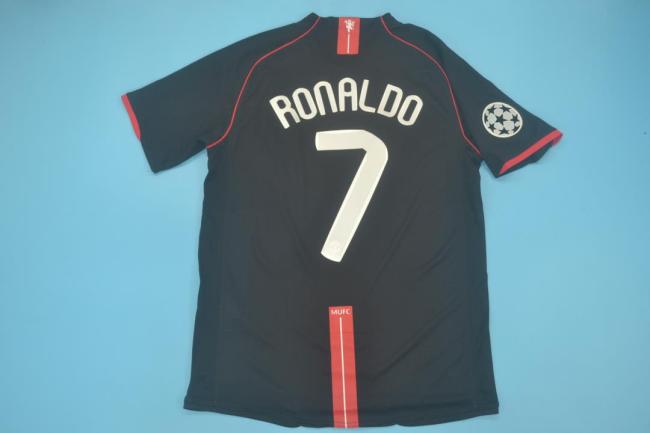 with UCL Patch Retro Jersey 2007-2008 Manchester United RONALDO 7 Away Black Soccer Jersey