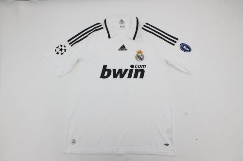 with UCL Patch Retro Jersey 2008-2009 Real Madrid Home Soccer Jersey Real Vintage Football Shirt