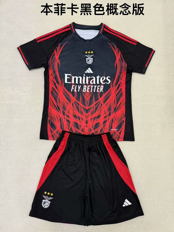 Youth Uniform Kids Kit 2025-2026 Benfica Black/Red Concept Edition Soccer Jersey Shorts Child Football Set