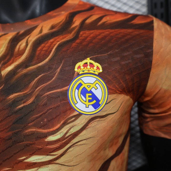 Player Version 2025-2026 Real Madrid Orange Dragon Soccer Jersey Real Football Shirt