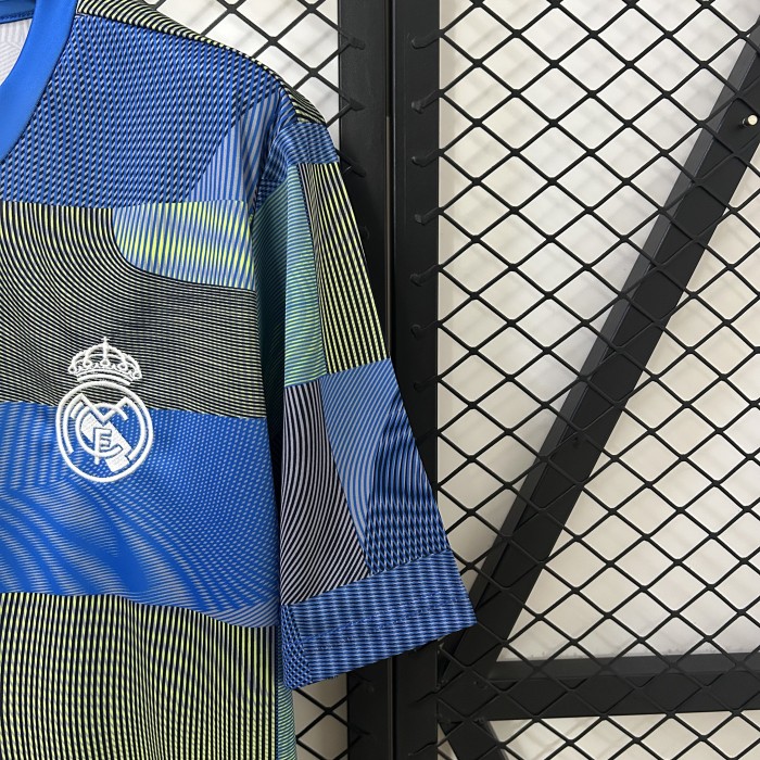 Fan Version Real Madrid 2025-2026 Blue/Green Soccer Training Jersey Real Football Shirt