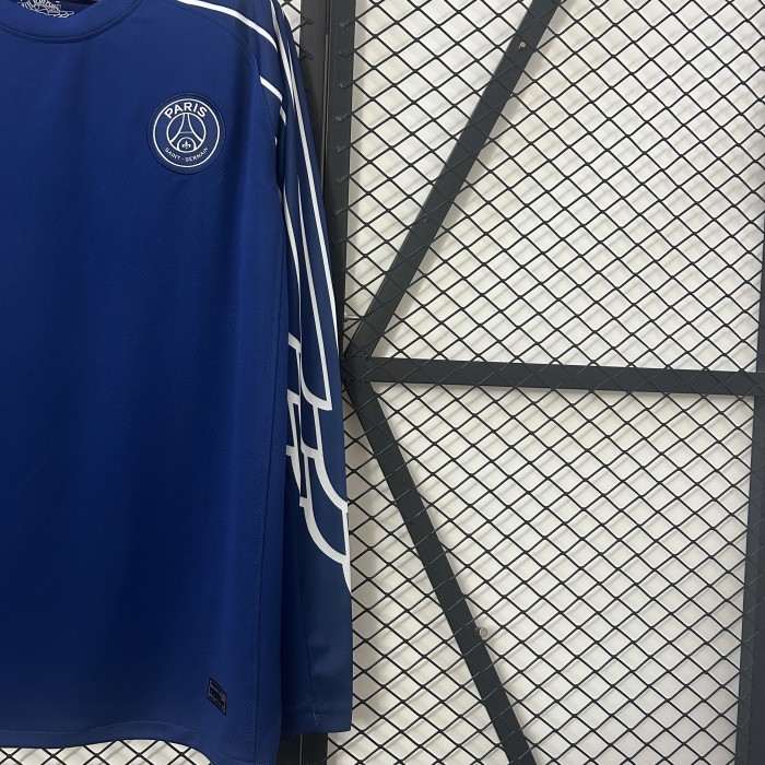 without Sponor Logo Fan Version Long Sleeve 2024-2025 PSG Fourth Away Blue Soccer Jersey Paris Football Maillot