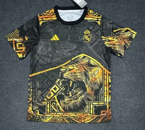 Fans Version 2025-2026 Real Madrid Black/Gold Lion Version Soccer Jersey Real Football Shirt