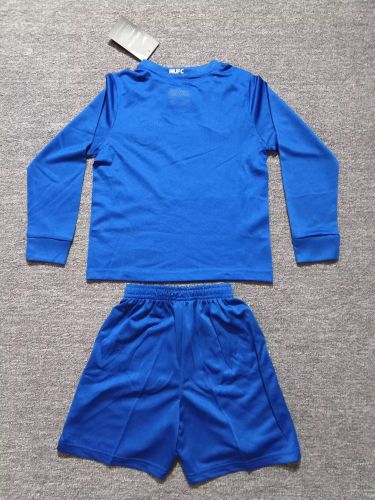 Long Sleeve Retro Youth Uniform Kids Kit 2008-2009 Manchester United Away Blue Soccer Jersey Shorts Vintage Child Football Set