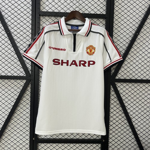 Retro Jersey 1998-1999 Manchester United Commemorative Edition Soccer Jersey White Man Utd Football Shirt